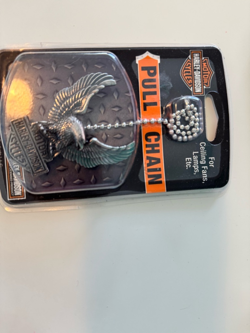 Harley-Davidson Silver Eagle Pull Chain with Orange Accent Card